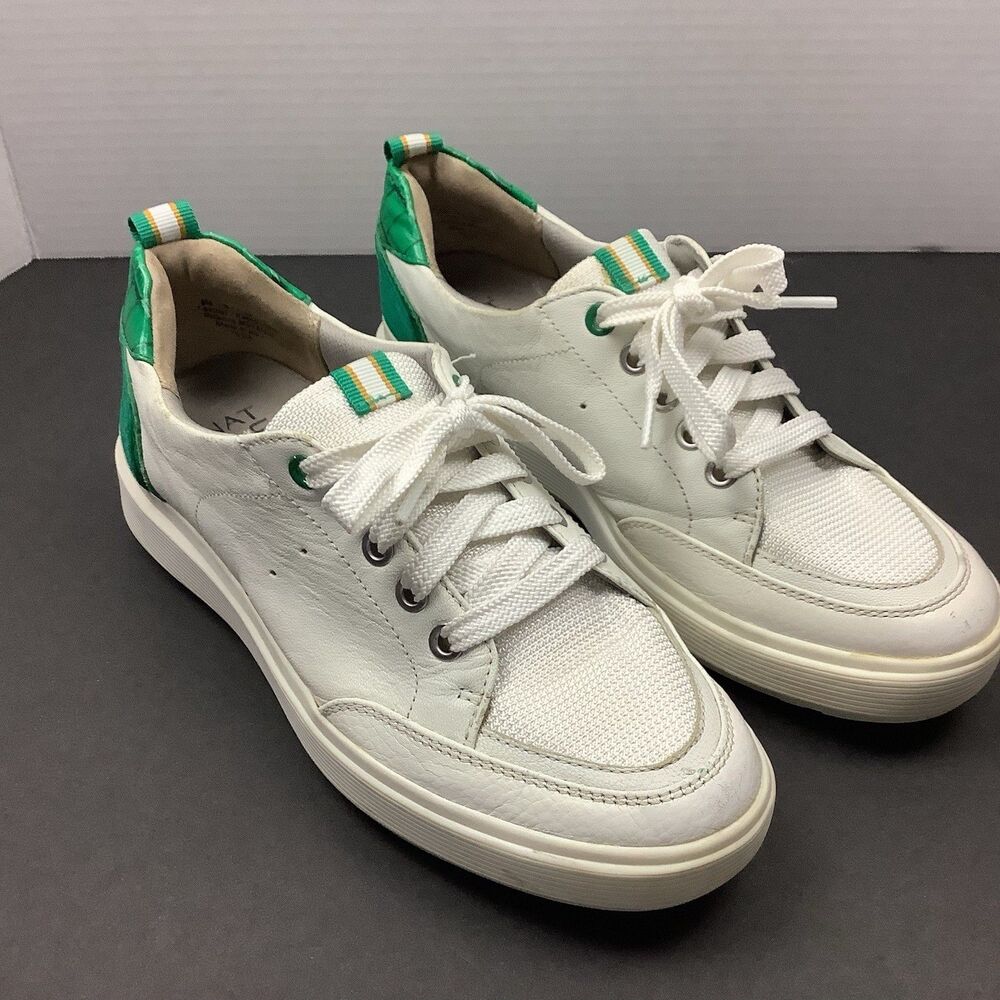 Naturalizer Tilda White Green Leather Platform Sneakers Shoes Women 8 M Preppy